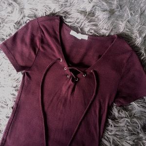 *NEW LISTING* Maroon Lace Up Top